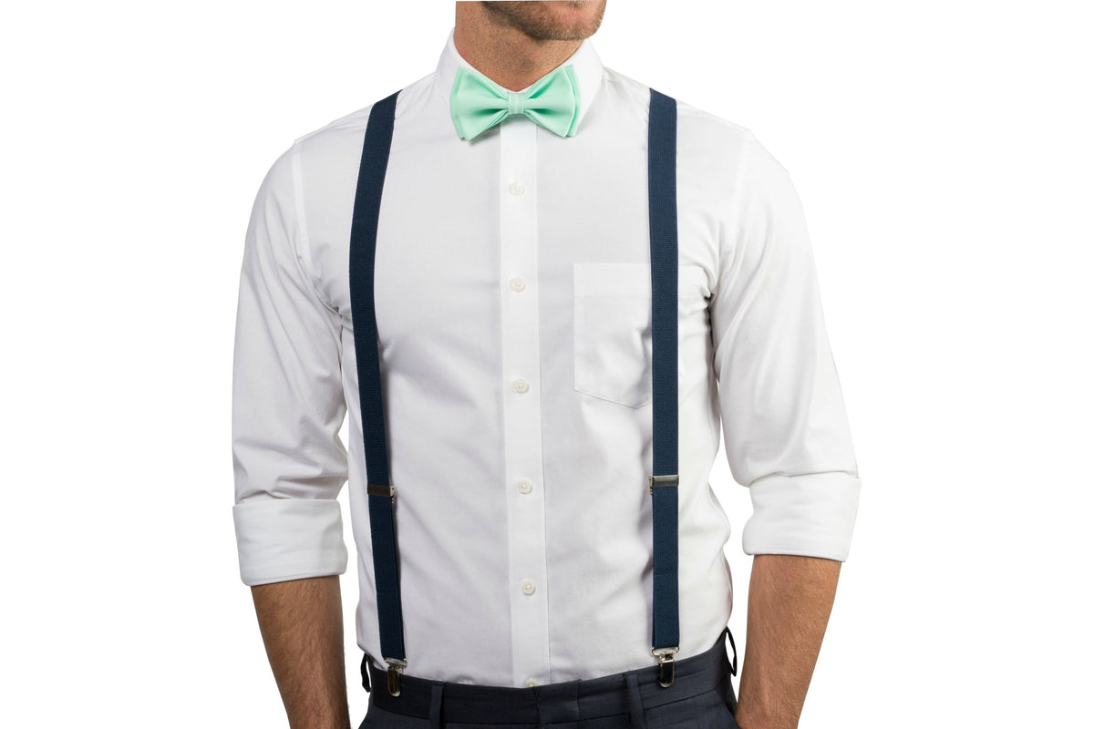 Navy Suspenders &amp; Mint Bow Tie