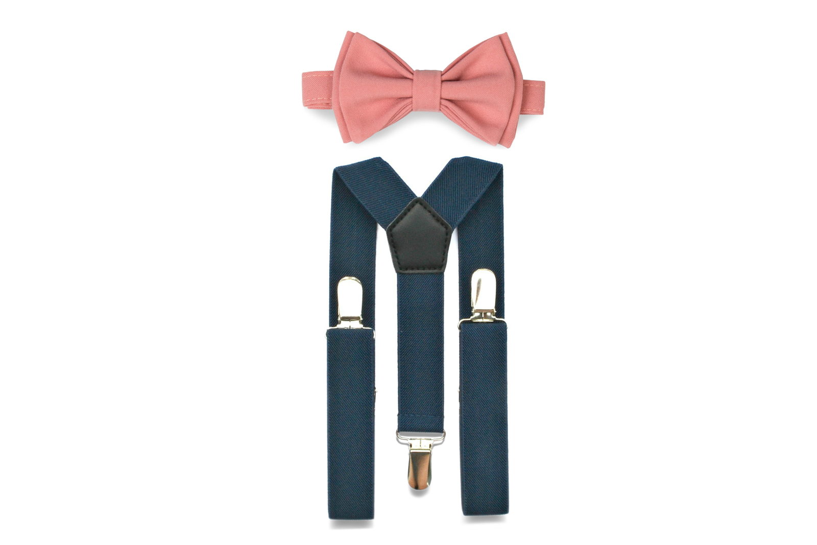 Navy Suspenders & Dusty Rose Bow Tie