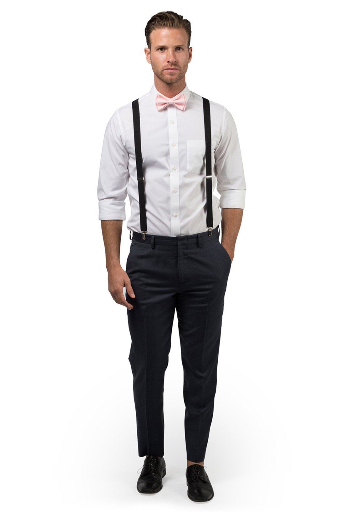 Black Suspenders & Blush Bow Tie