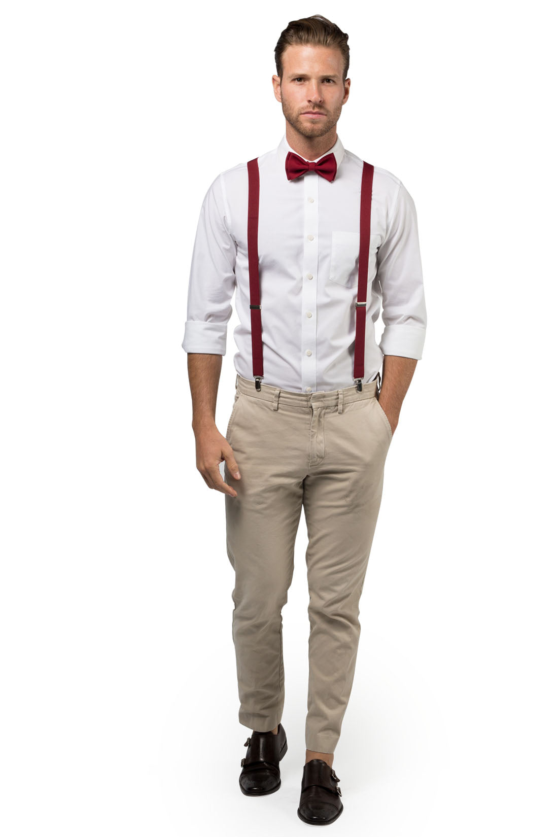 Burgundy Suspenders &amp; Burgundy Bow Tie