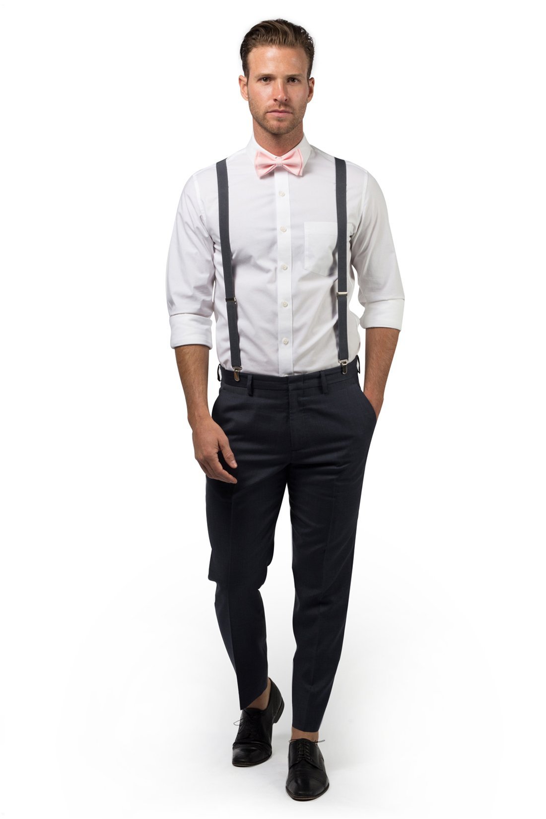 Charcoal Suspenders &amp; Blush Bow Tie