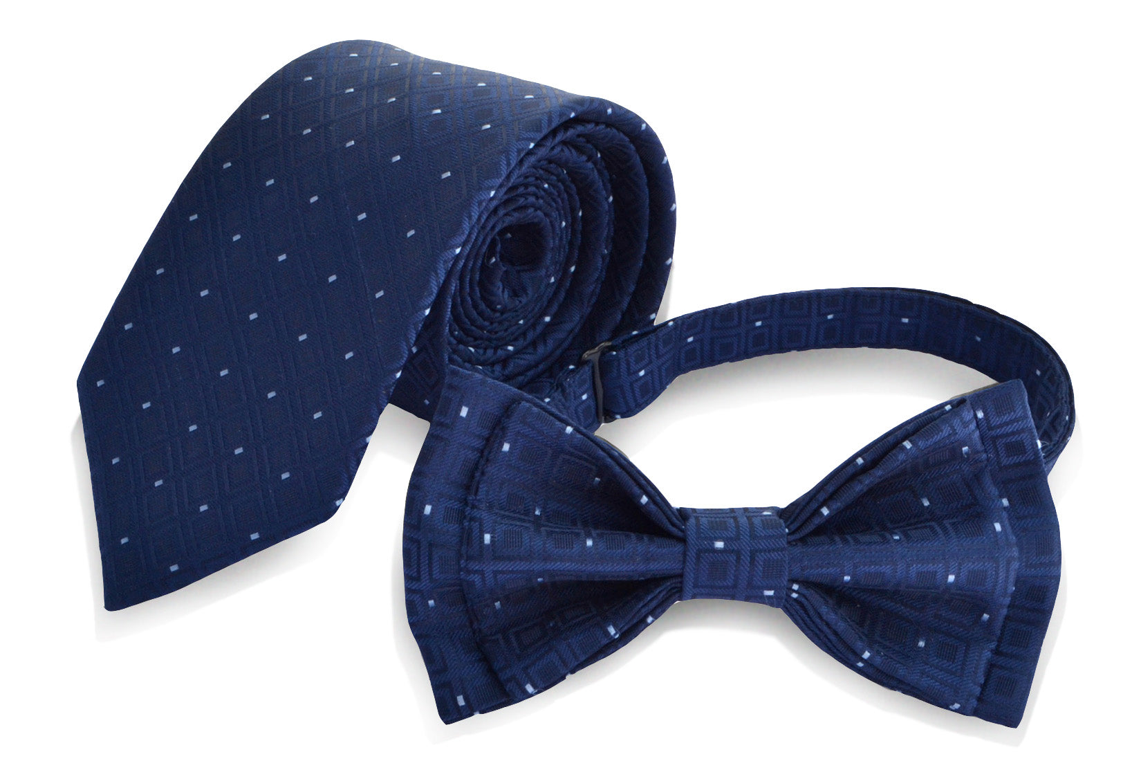 Navy Polka Dot Necktie & Navy Polka Dot Bow Tie  Navy suit wedding, Blue  groomsmen suits, Groomsmen outfits