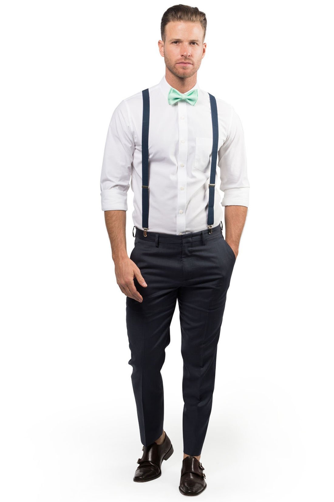 Navy Suspenders & Mint Bow Tie