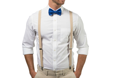 Beige Suspenders & Royal Blue Bow Tie