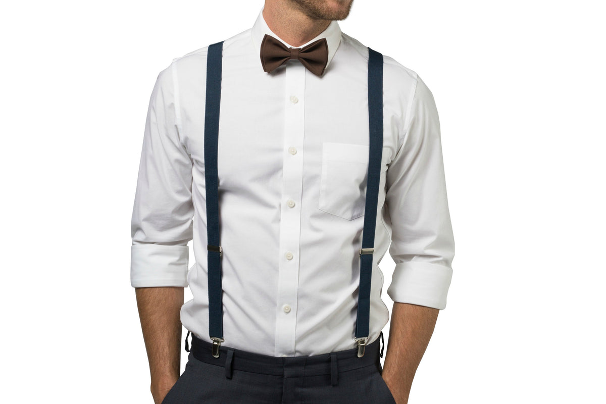 Navy Suspenders &amp; Brown Bow Tie