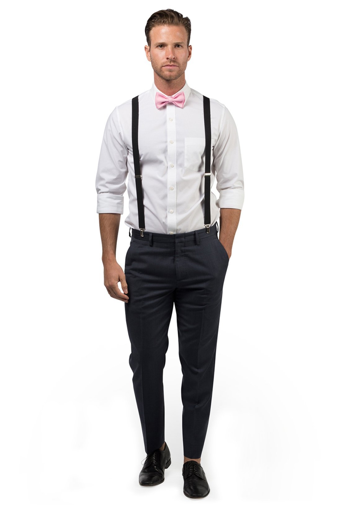 Black Suspenders & Candy Pink Bow Tie