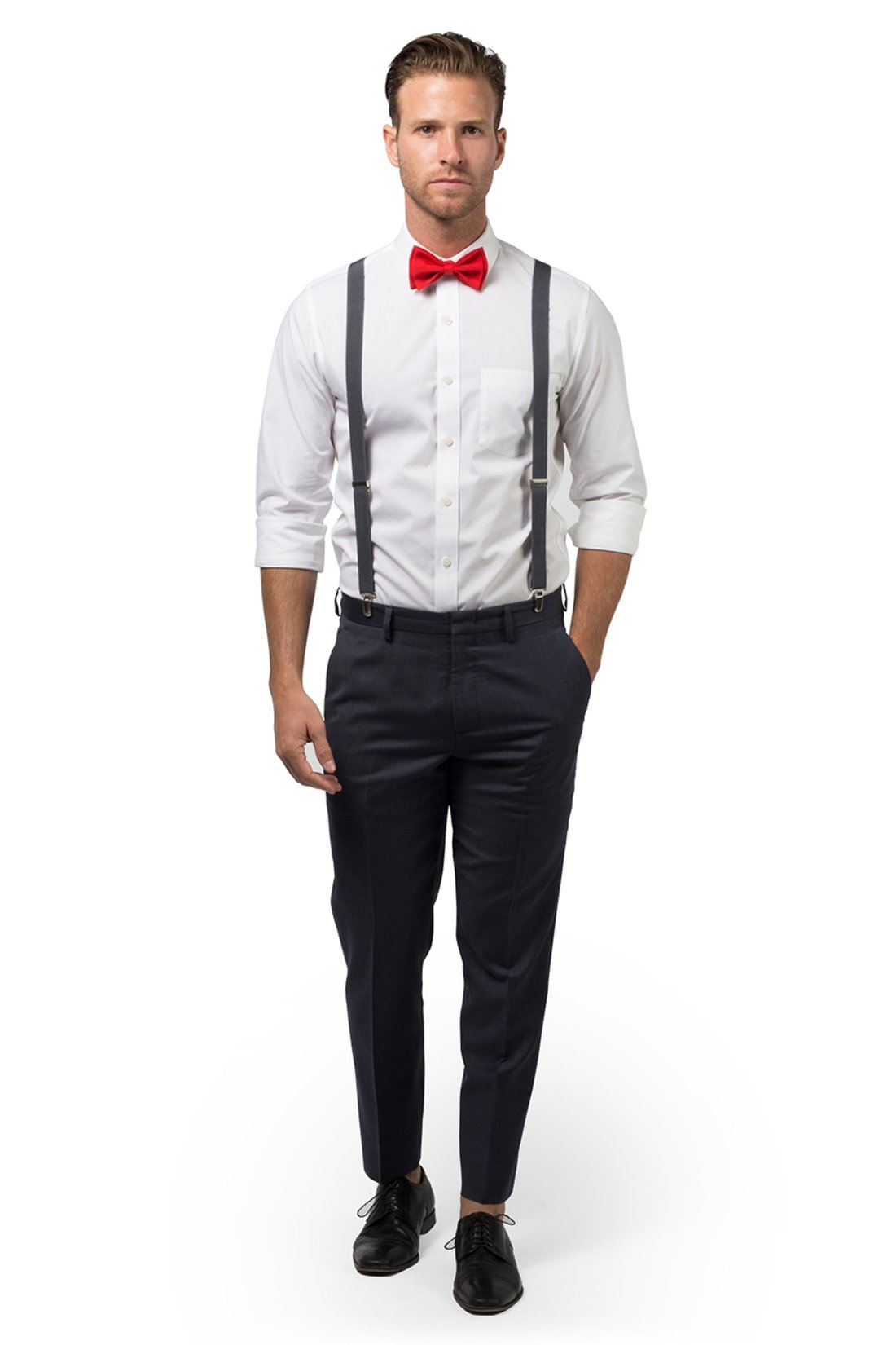 Charcoal Suspenders &amp; Red Bow Tie