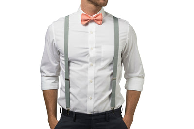 Light Gray Suspenders & Peach Coral Bow Tie