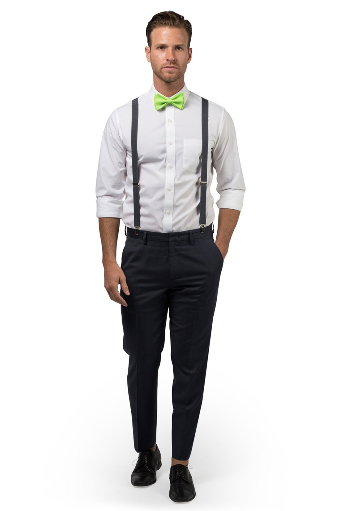 Charcoal Suspenders &amp; Lime Bow Tie 