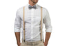 Beige Suspenders & Gingham Black Bow Tie