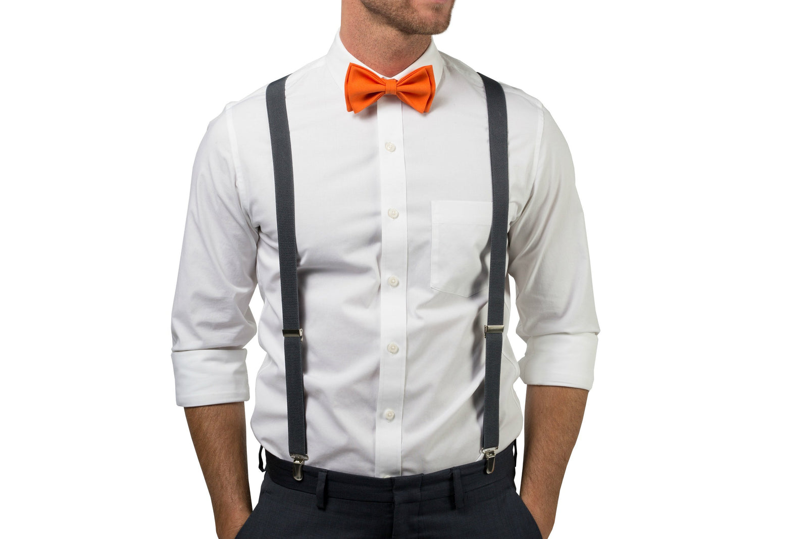Charcoal Suspenders & Orange Bow Tie