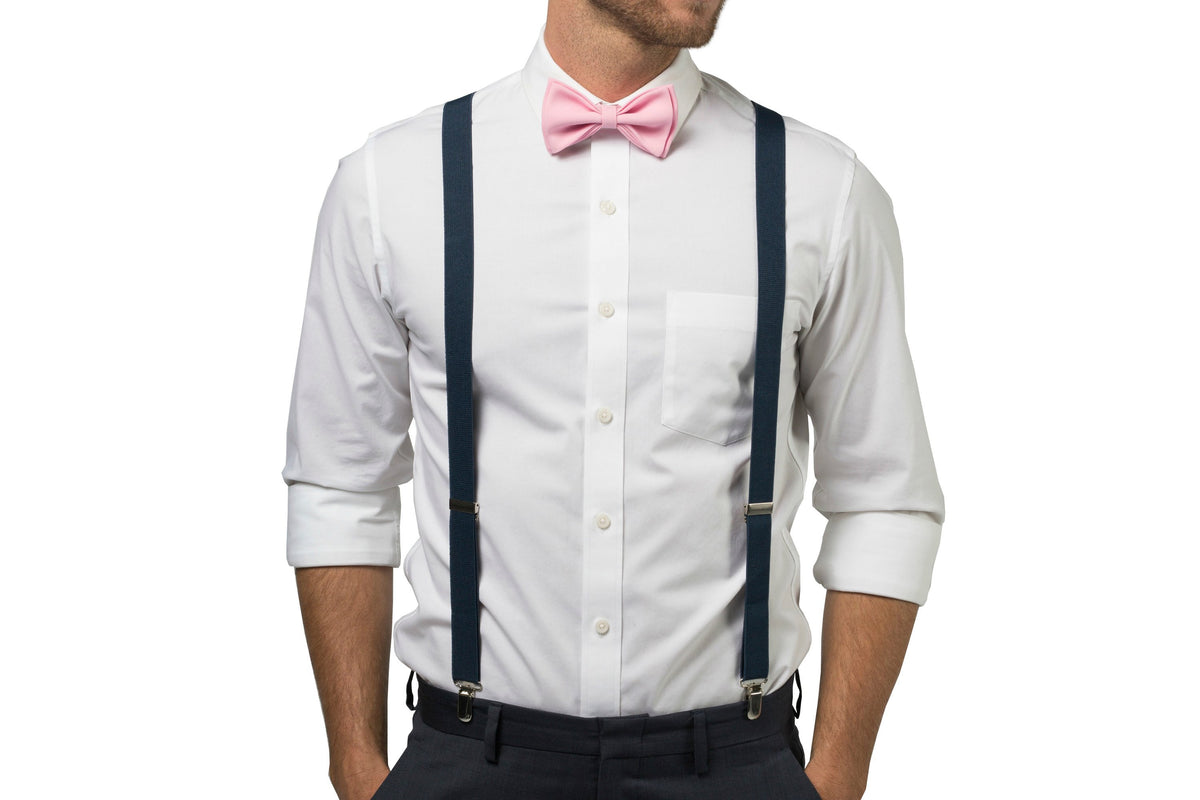 Navy Suspenders &amp; Candy Pink Bow Tie