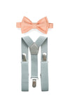 Light Grey Suspenders & Peach Bow Tie for Kids