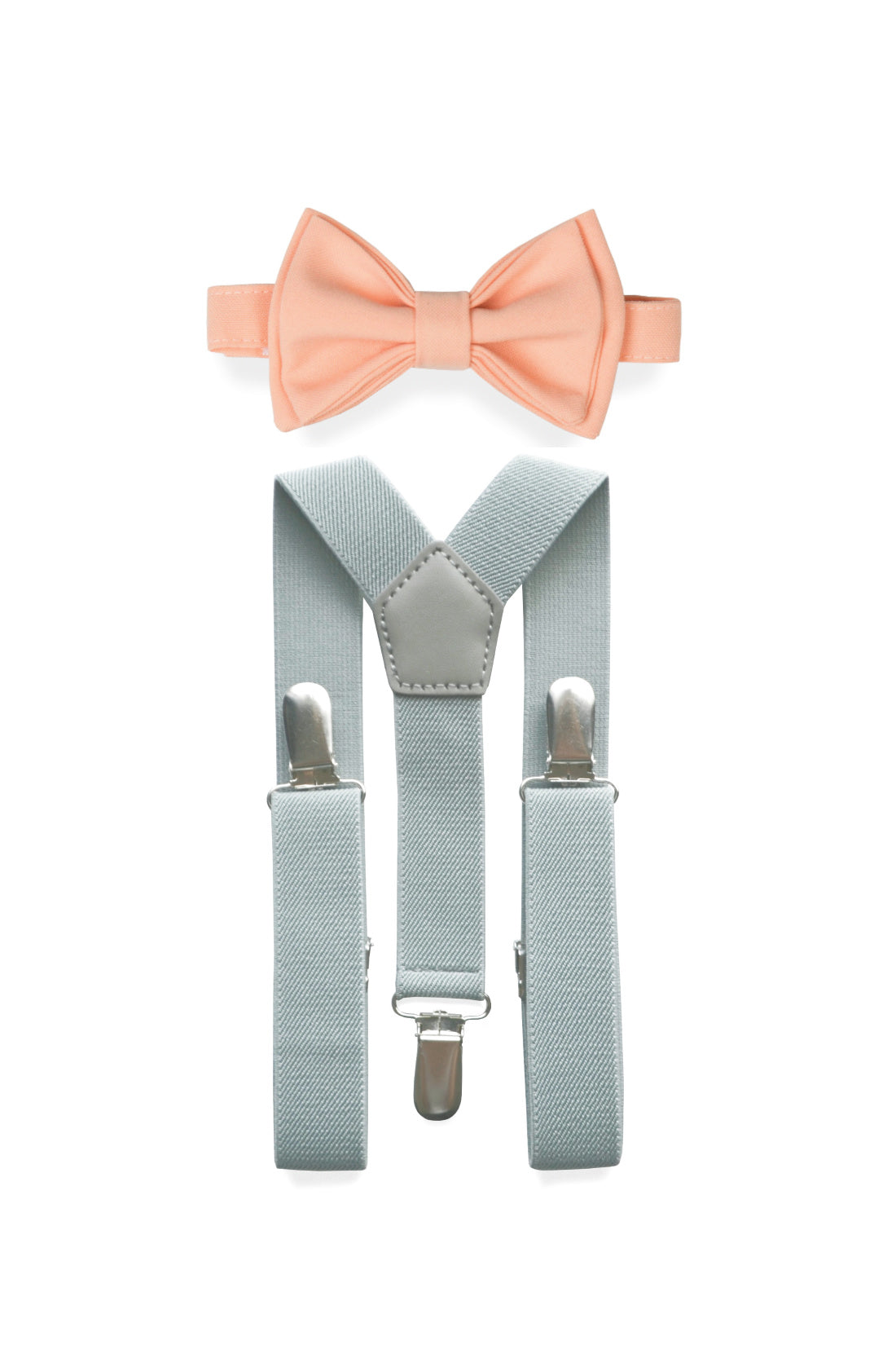 Light Grey Suspenders &amp; Peach Bow Tie for Kids