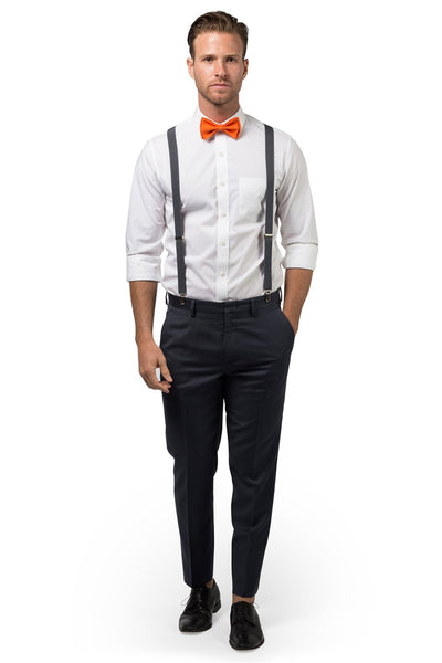 Charcoal Suspenders & Orange Bow Tie
