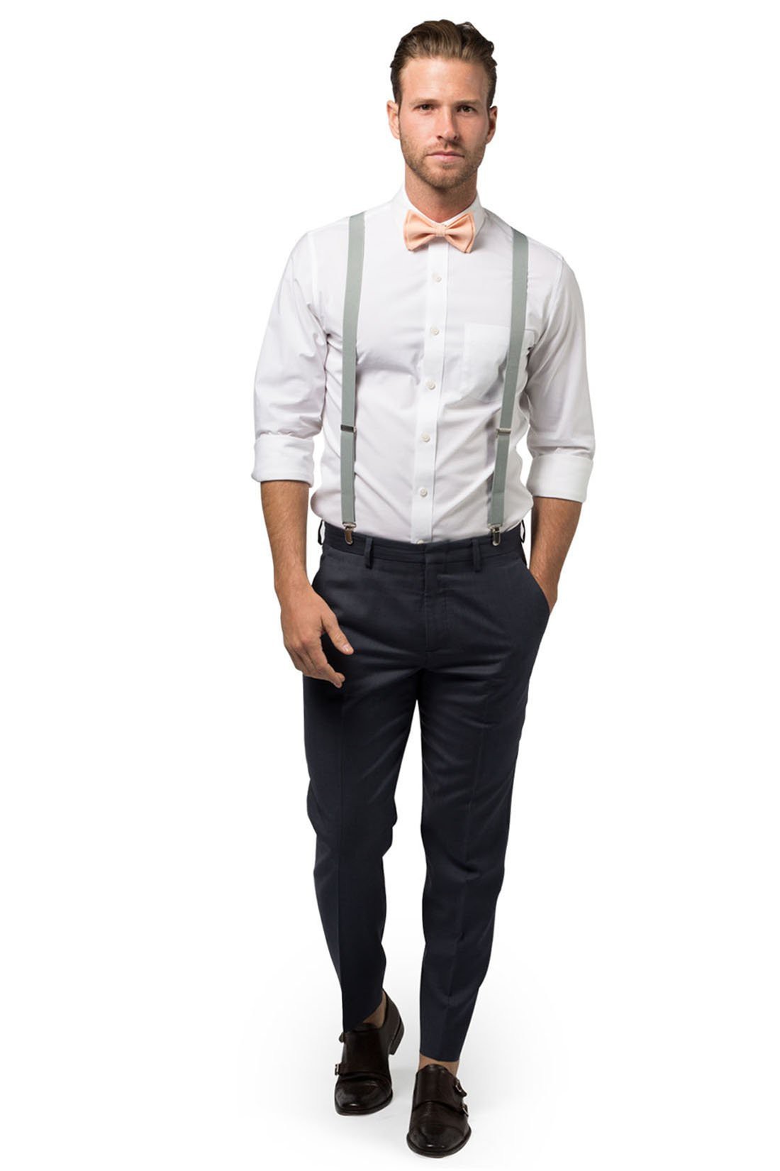 Light Gray Suspenders &amp; Peach Bow Tie