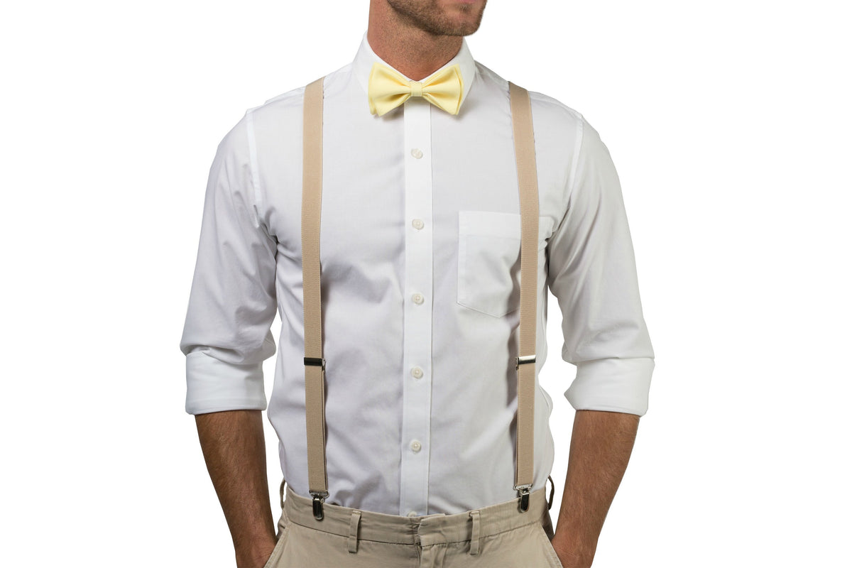 Beige Suspenders &amp; Yellow Bow Tie