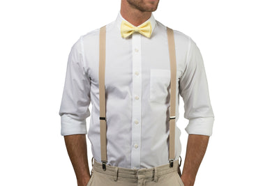 Beige Suspenders & Yellow Bow Tie