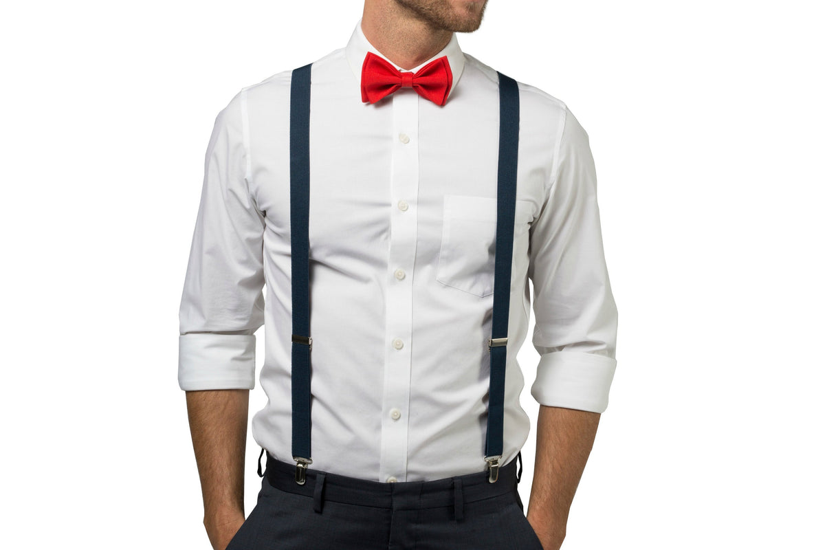 Navy Suspenders &amp; Red Bow Tie