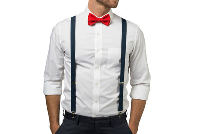 Navy Suspenders & Red Bow Tie