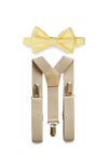 Beige Suspenders & Yellow Bow Tie for Kids