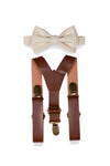 Brown Leather Suspenders & Cream Bow Tie for Kids