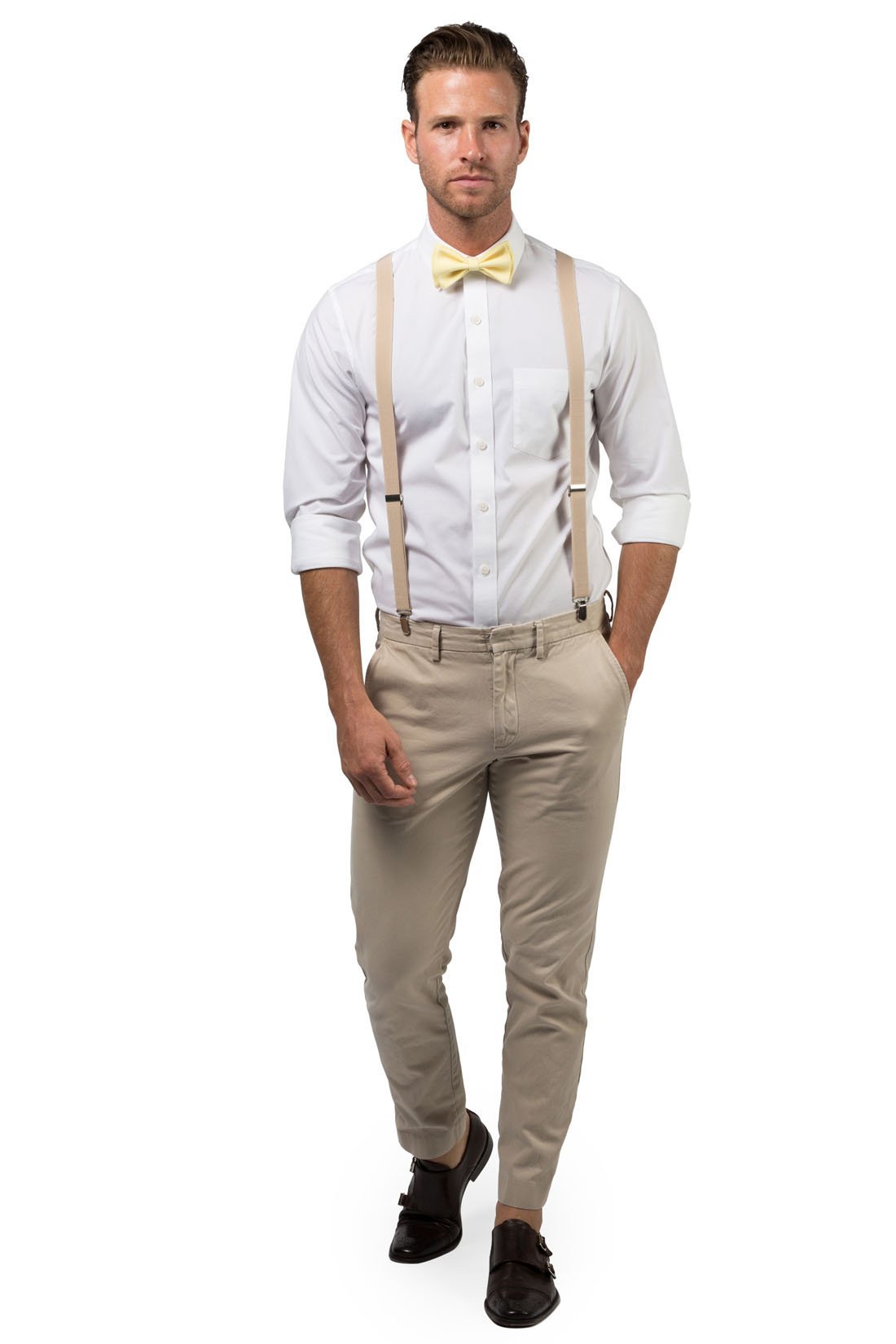 Beige Suspenders & Yellow Bow Tie - Baby to Adult Sizes– Armoniia