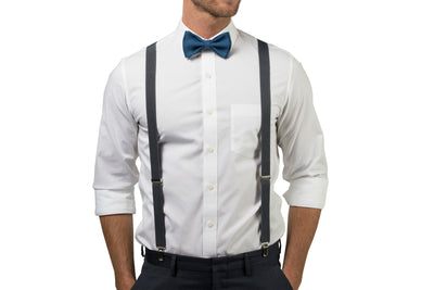 Charcoal Suspenders & Peacock Bow Tie