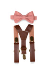 Brown Leather Suspenders & Dusty Rose Bow Tie for Kids