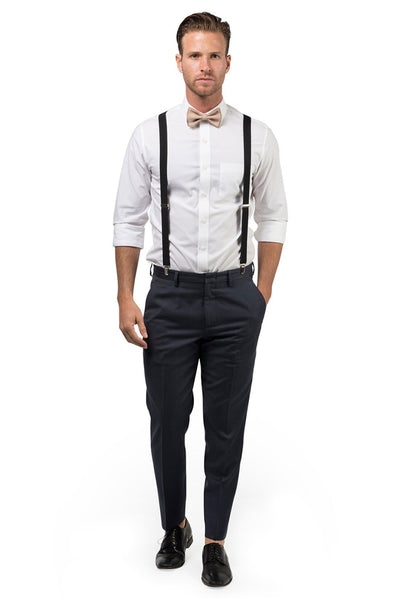 Black Suspenders & Beige Bow Tie