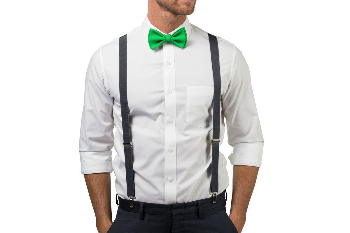 Charcoal Suspenders &amp; Green Bow Tie