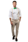 Beige Suspenders & Green Bow Tie