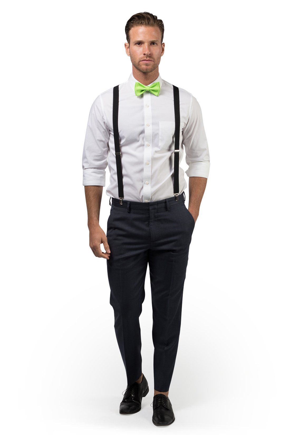 Black Suspenders &amp; Lime Bow Tie