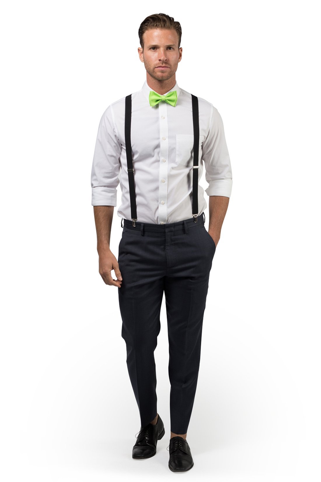 Black Suspenders & Lime Bow Tie