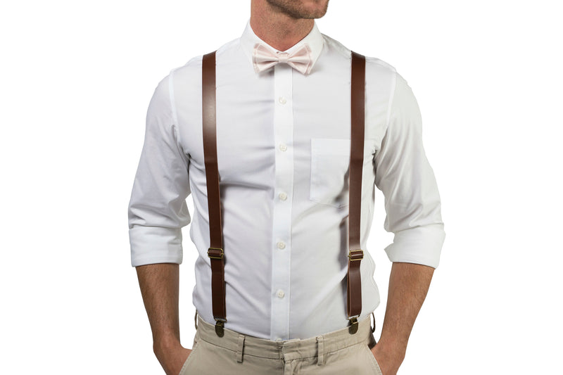 Brown Leather Suspenders & Petal Bow Tie