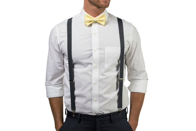 Charcoal Suspenders & Yellow Bow Tie