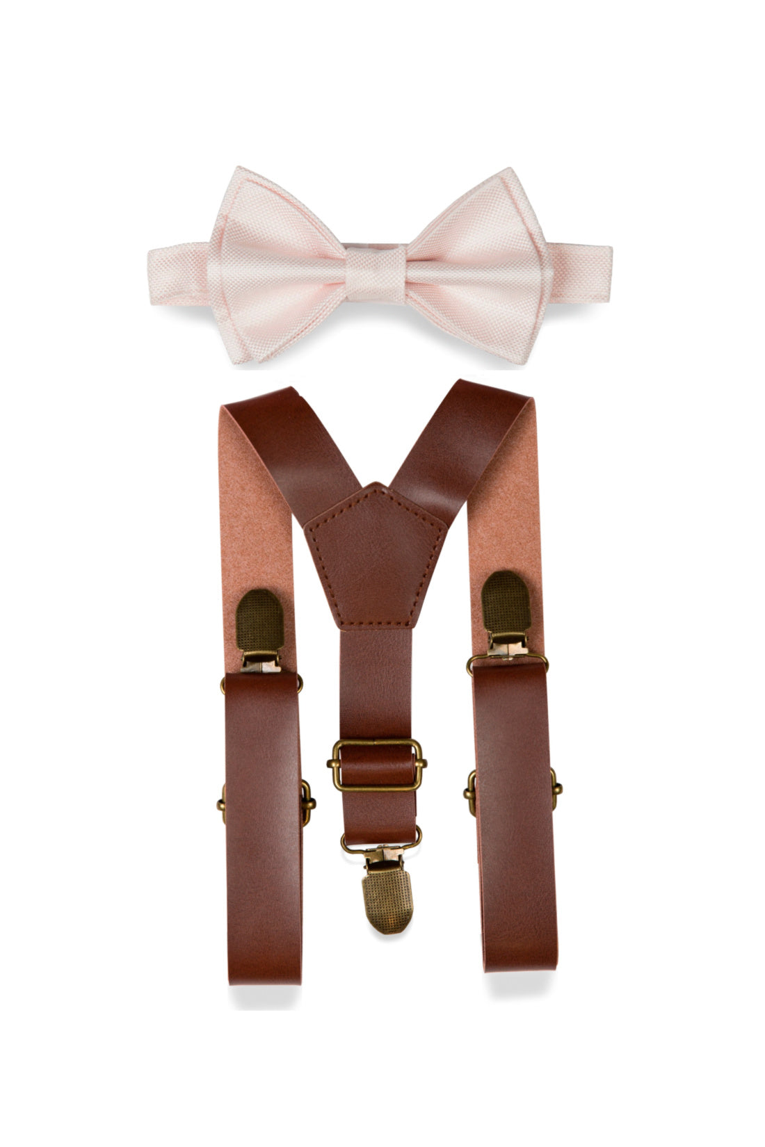 Brown Leather Suspenders &amp; Petal Bow Tie for Kids