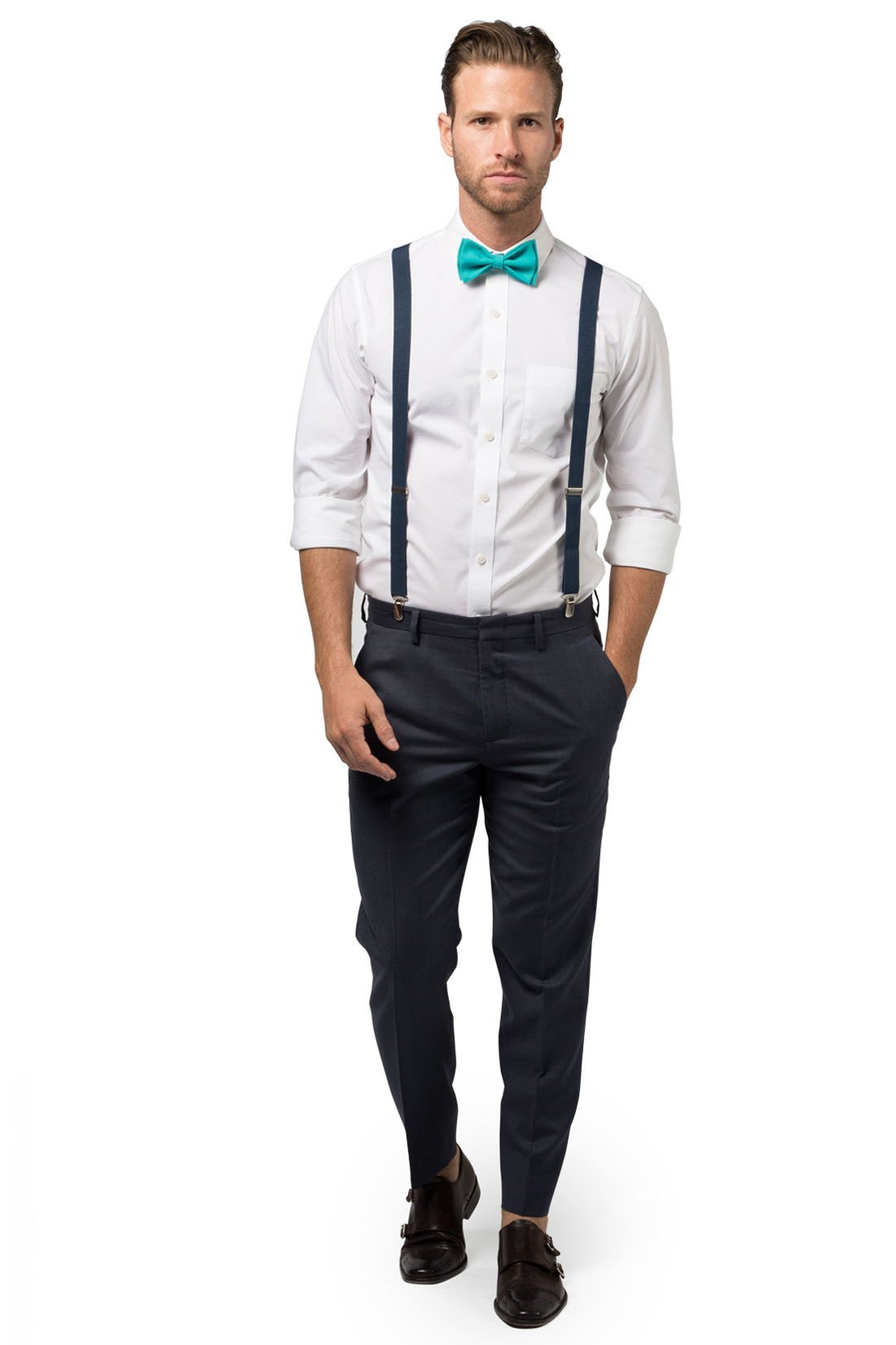 Navy Suspenders & Jade Bow Tie