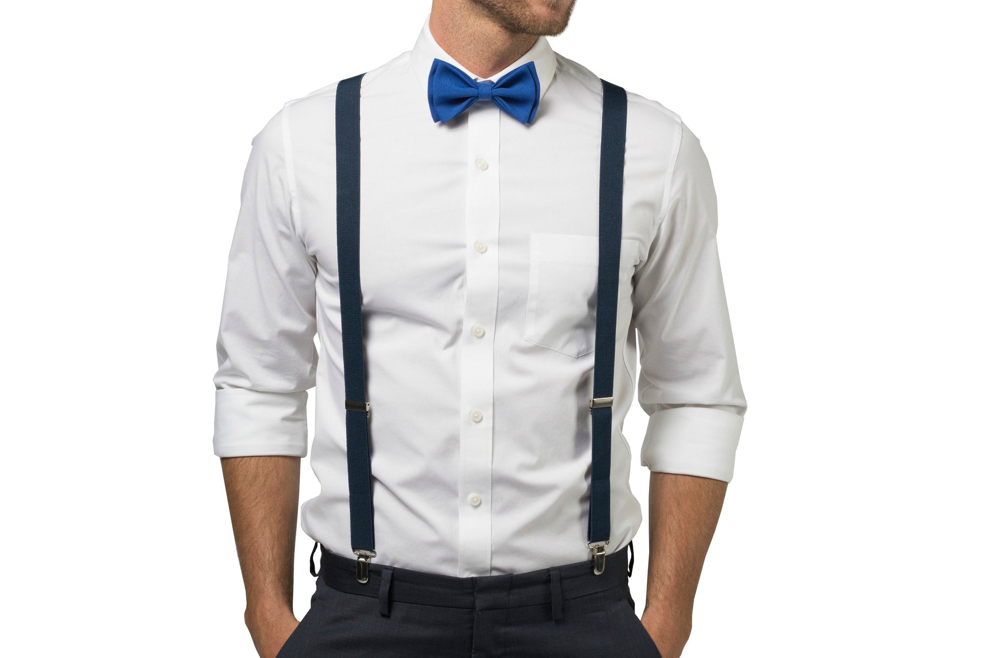 Navy Suspenders & Royal Blue Bow Tie - Baby to Adult Sizes