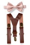 Brown Leather Suspenders & Blush Bow Tie