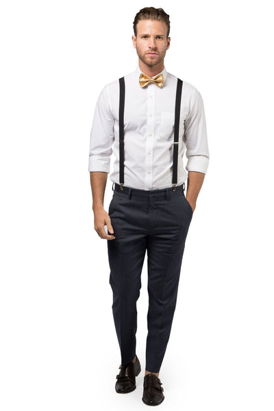 Black Suspenders & Gold Bow Tie