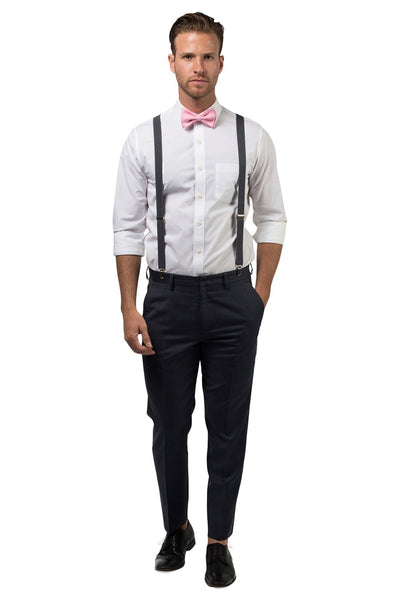 Charcoal Suspenders & Candy Pink Bow Tie