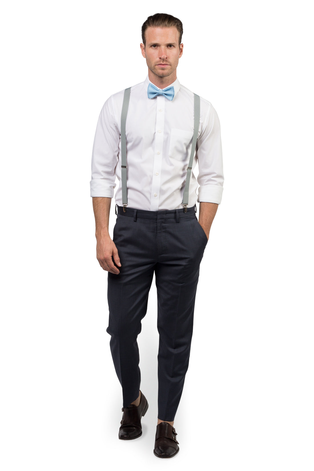 Light Gray Suspenders &amp; Baby Blue Bow Tie
