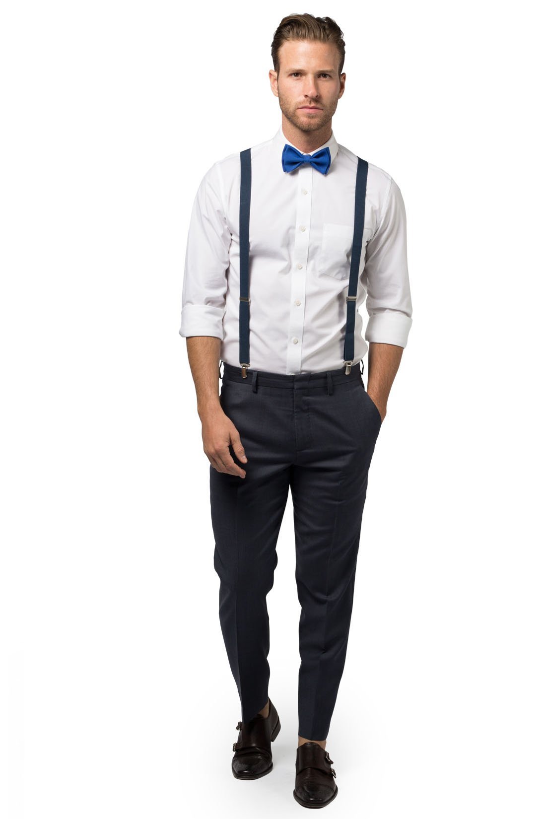 Navy Suspenders & Royal Blue Bow Tie - Baby to Adult Sizes Navy Suspenders & Royal Blue Bow Tie - Baby to Adult Sizes