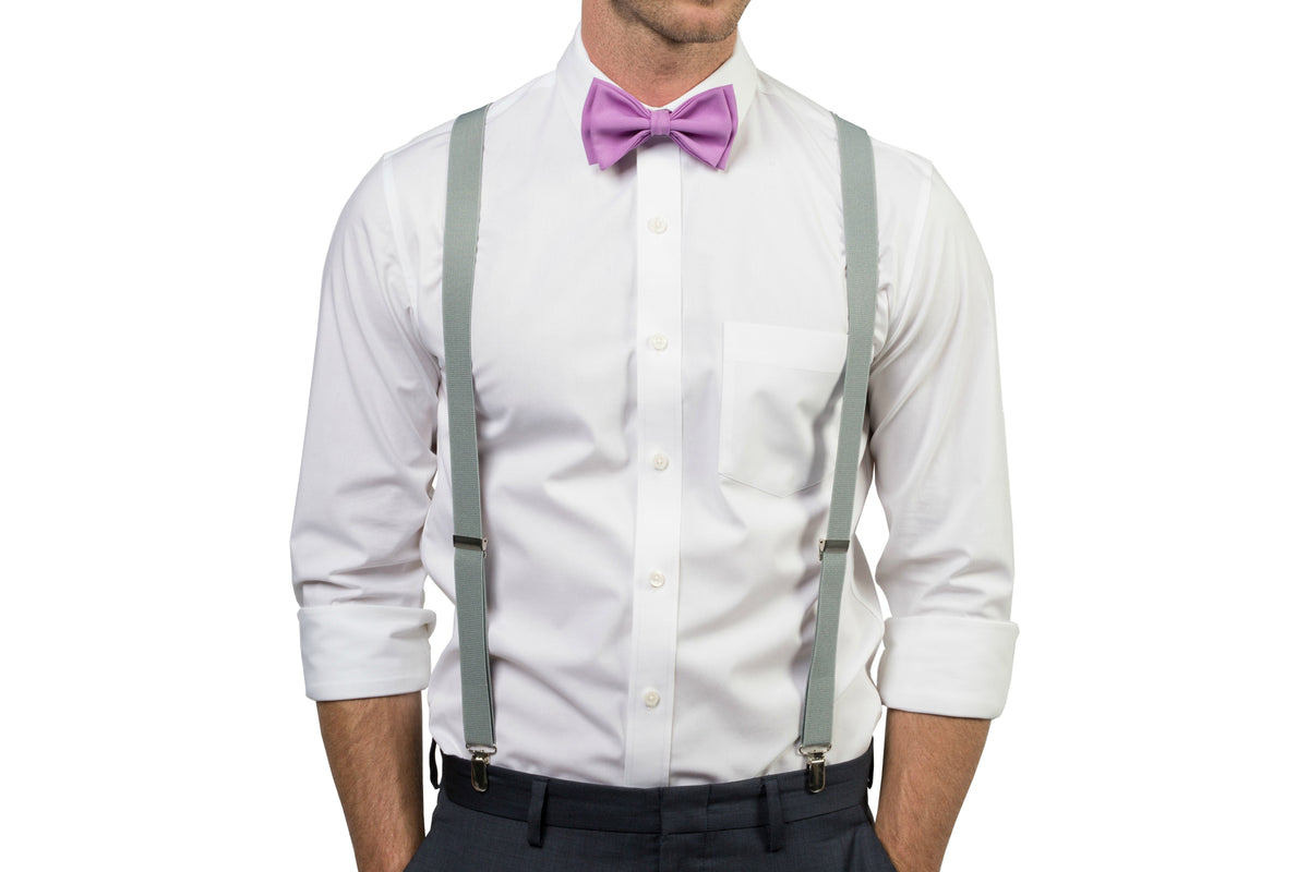 Light Gray Suspenders &amp; Lilac Bow Tie