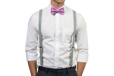Light Gray Suspenders & Lilac Bow Tie