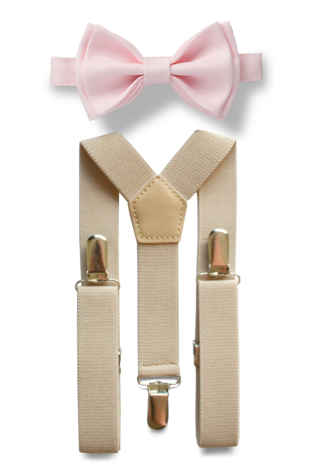 Beige Suspenders & Blushing Pink Bow Tie
