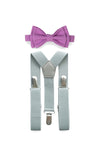 Light Grey Suspenders & Lilac Bow Tie for Kids