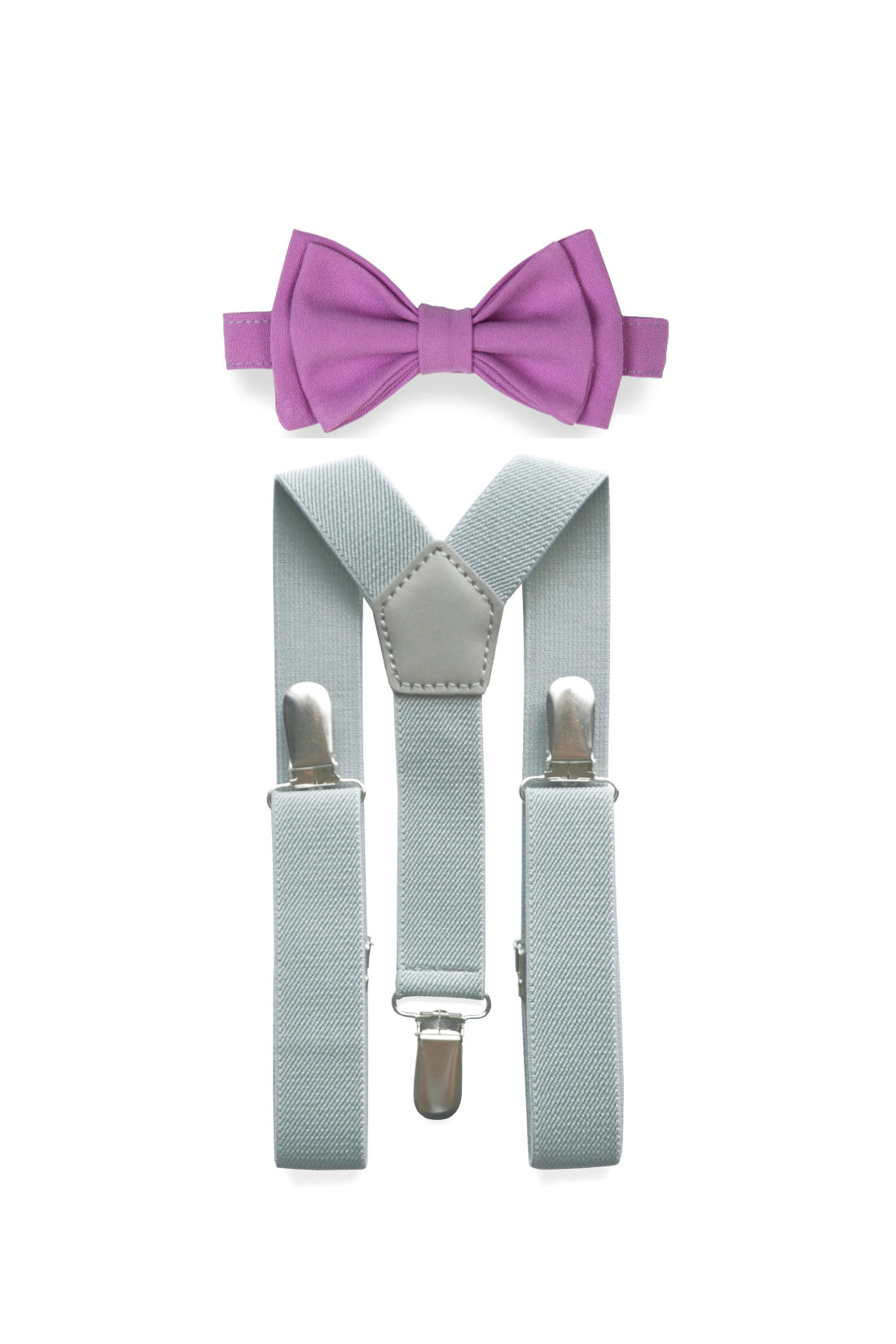 Light Grey Suspenders &amp; Lilac Bow Tie for Kids
