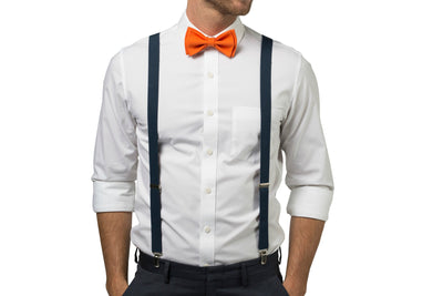 Navy Suspenders & Orange Bow Tie
